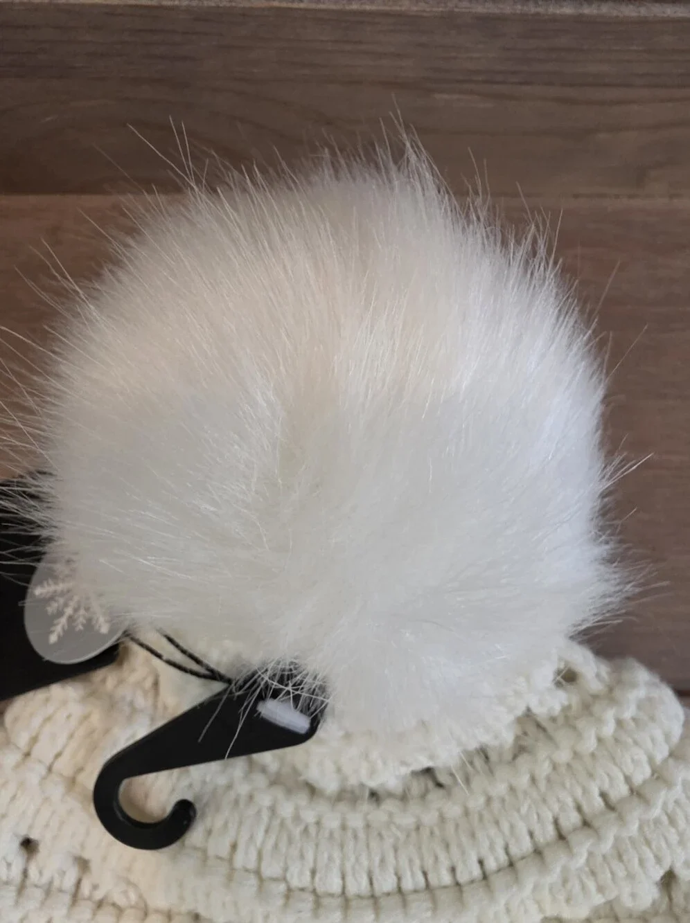 Dillard's Ivory Knit Faux Fur Pom-Pom Beanie